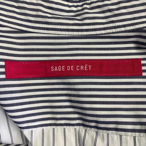 SAGE DE CRET Size M White Grey Stripe Cotton Mixed Pattern Long Sleeve Shirt - Picture 4 of 7